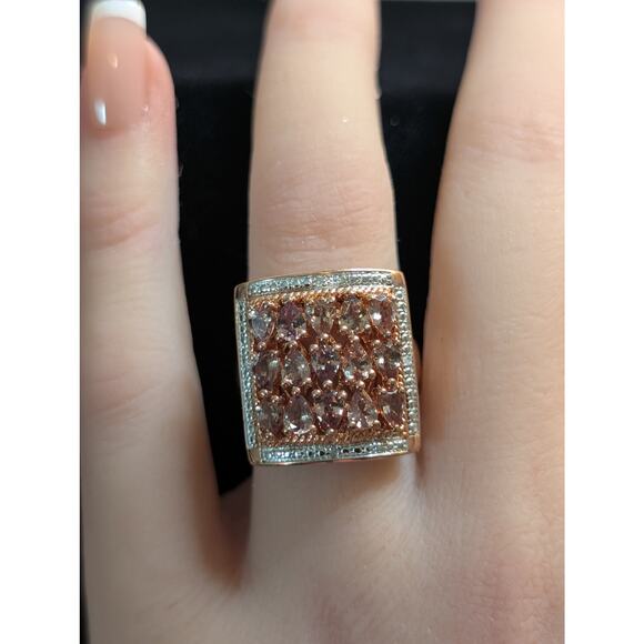 Sterling Rose Vermeil 2.75 CTW Color Change Garnet Diamond Cluster Ring Sz 5.75 - Picture 1 of 8